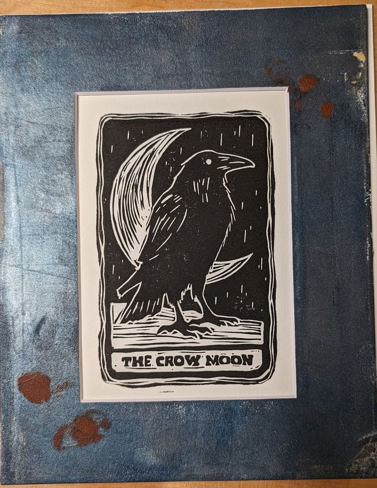 The Crow Moon, linocut