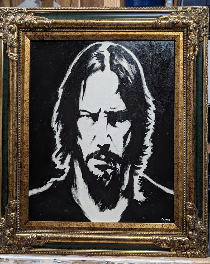 Keanu, acrylic on canvas in gilt frame